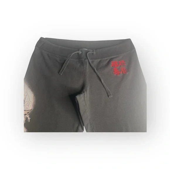 Vintage Y2K: Lucky 𓆝 Asian Koi Floral Embroidered Sweatpants 𓆝 Faded Black 𓆝 M